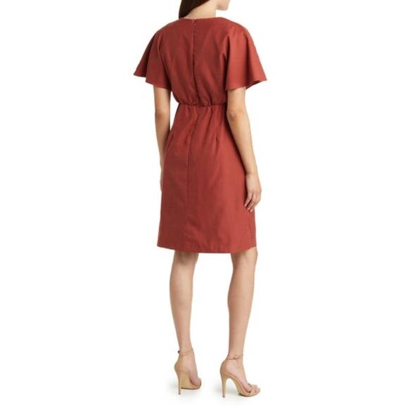 Julia Jordan Dress Womens 10 Flutter Sleeve Twist Front V Neck Sheath in Rust - Picture 2 of 11